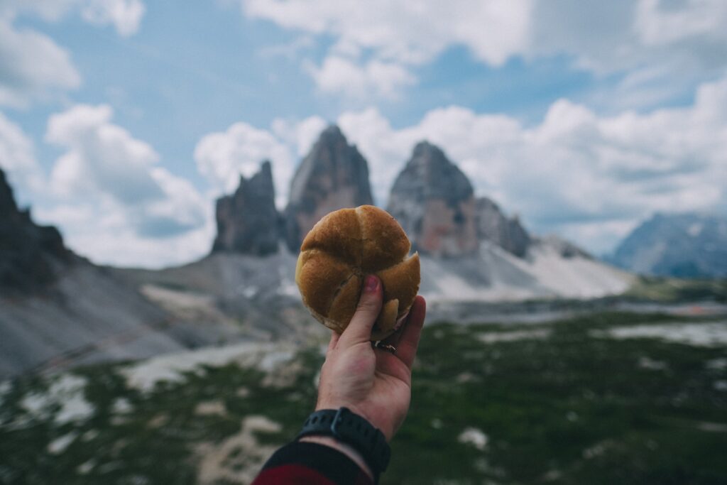 hiker holding food for hikers